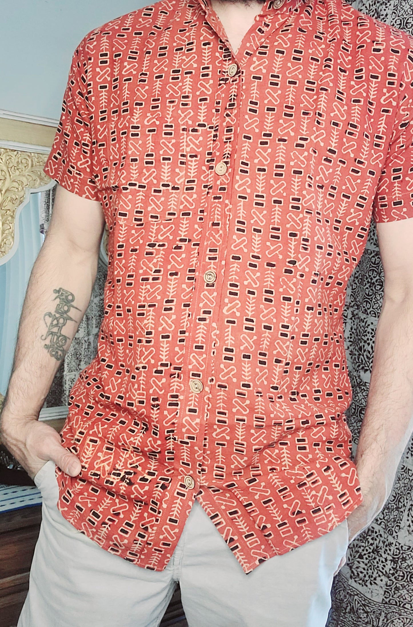 Shirt - Cotton Ajrakh Vanaspati(Herbal) dye