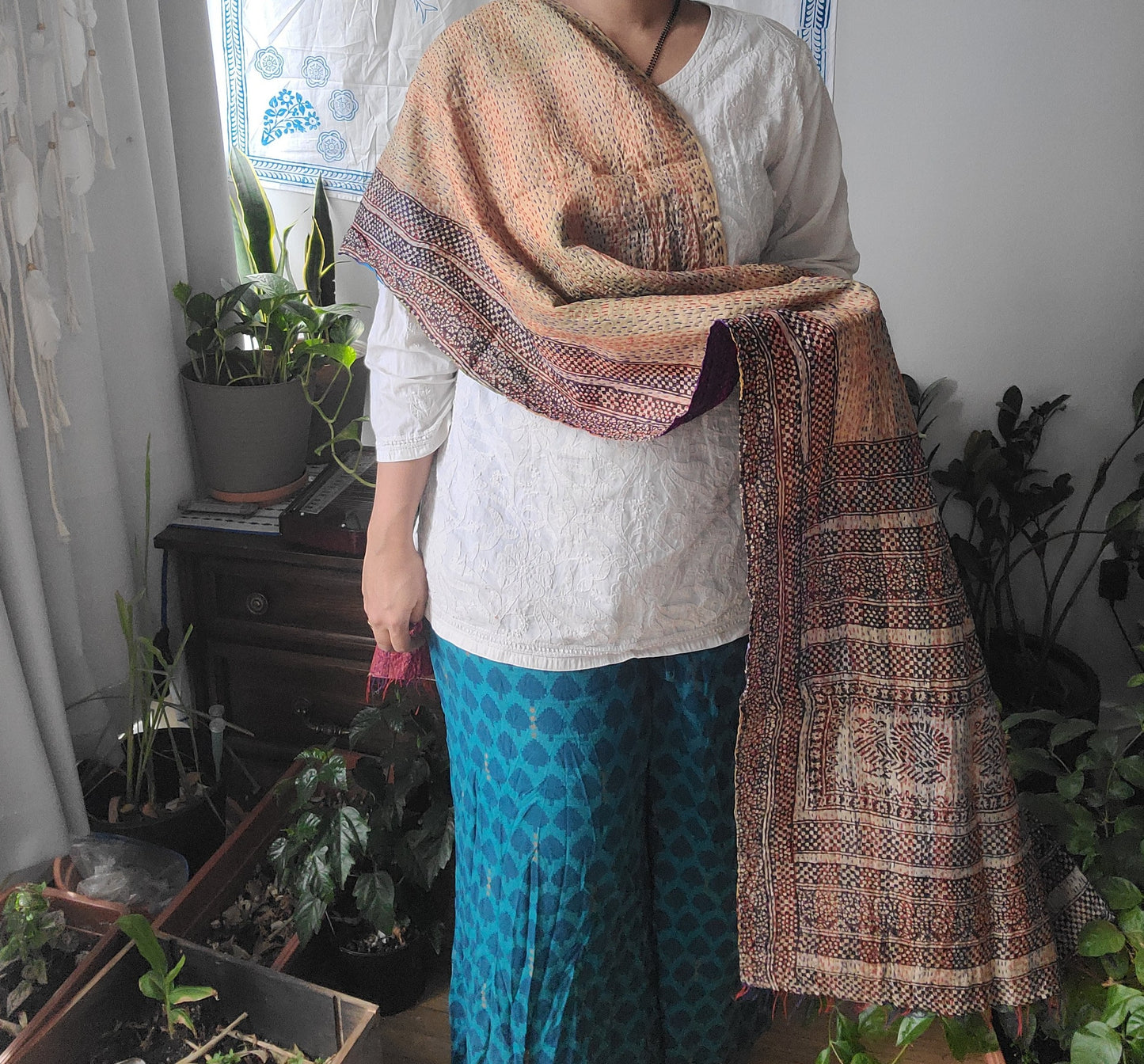 RAMETI- Handmade Silk Kantha Scarf set of 2
