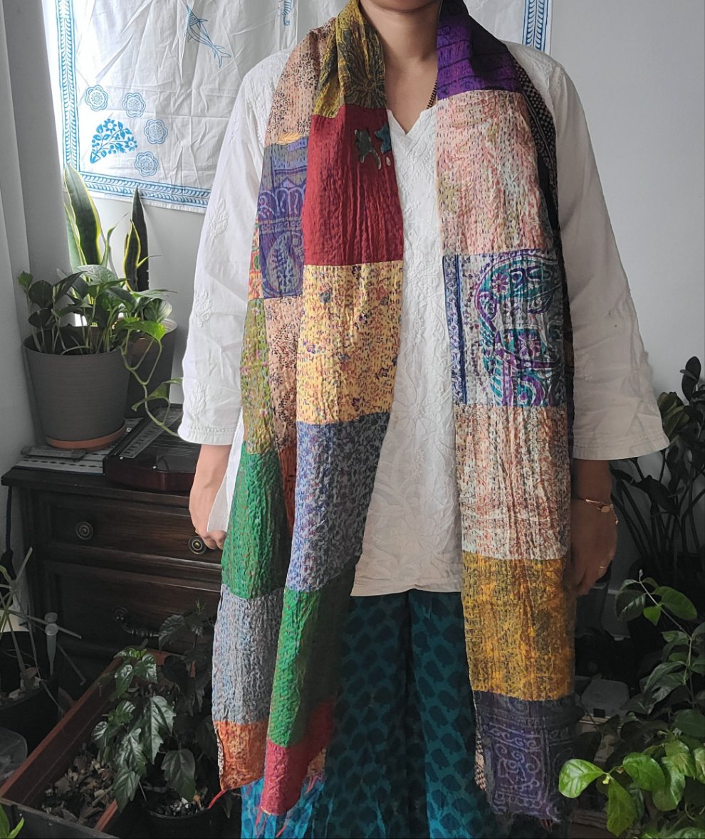 RAMETI- Handmade Silk Kantha Scarf set of 2