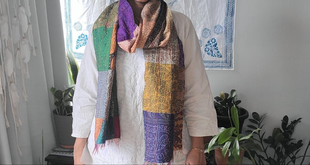 RAMETI- Handmade Silk Kantha Scarf set of 2