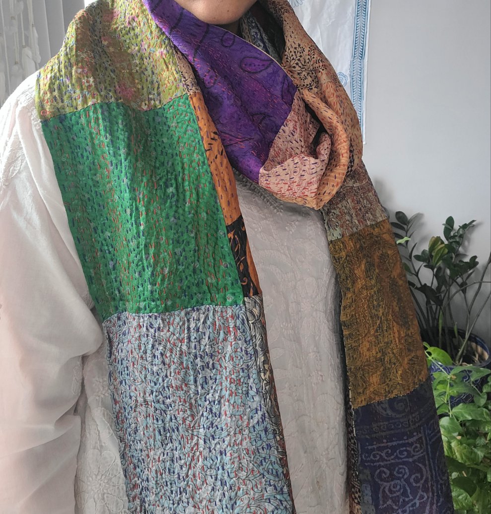 RAMETI- Handmade Silk Kantha Scarf set of 2