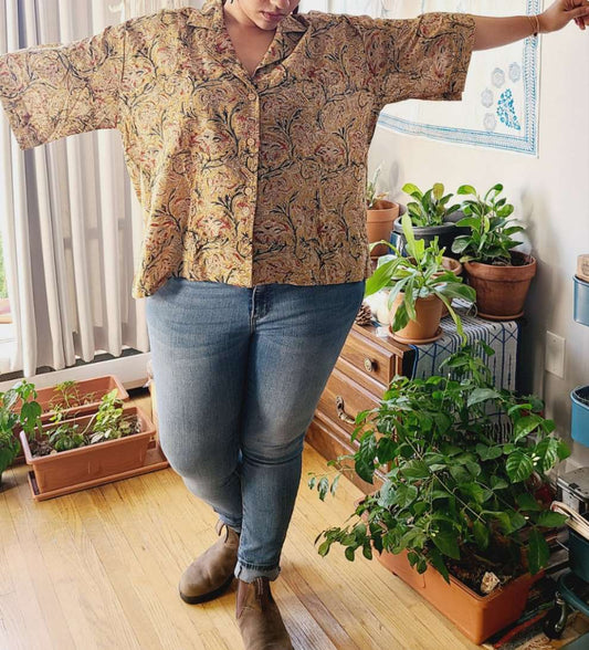 Artistic Printed - Relaxed fit Crop Shirt, Short Sleeved