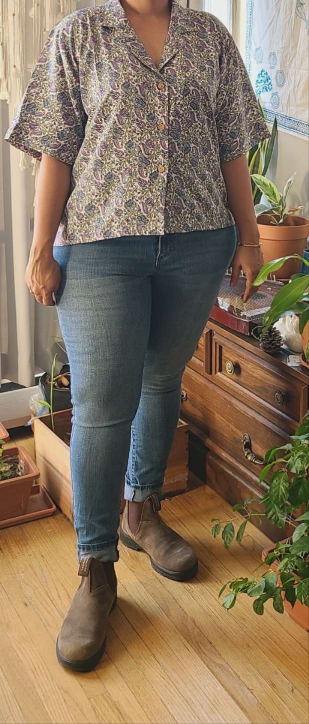 Artistic Printed - Relaxed fit Crop Shirt ,Short Sleeved