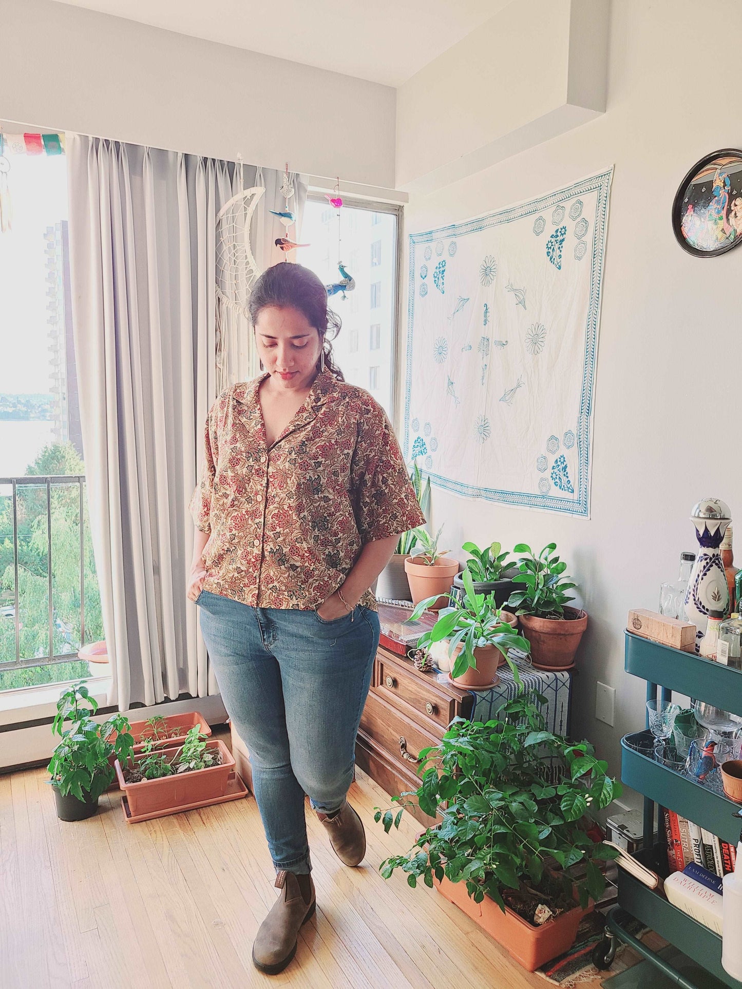 Artistic Printed - Relaxed fit Crop Shirt, Short Sleeved
