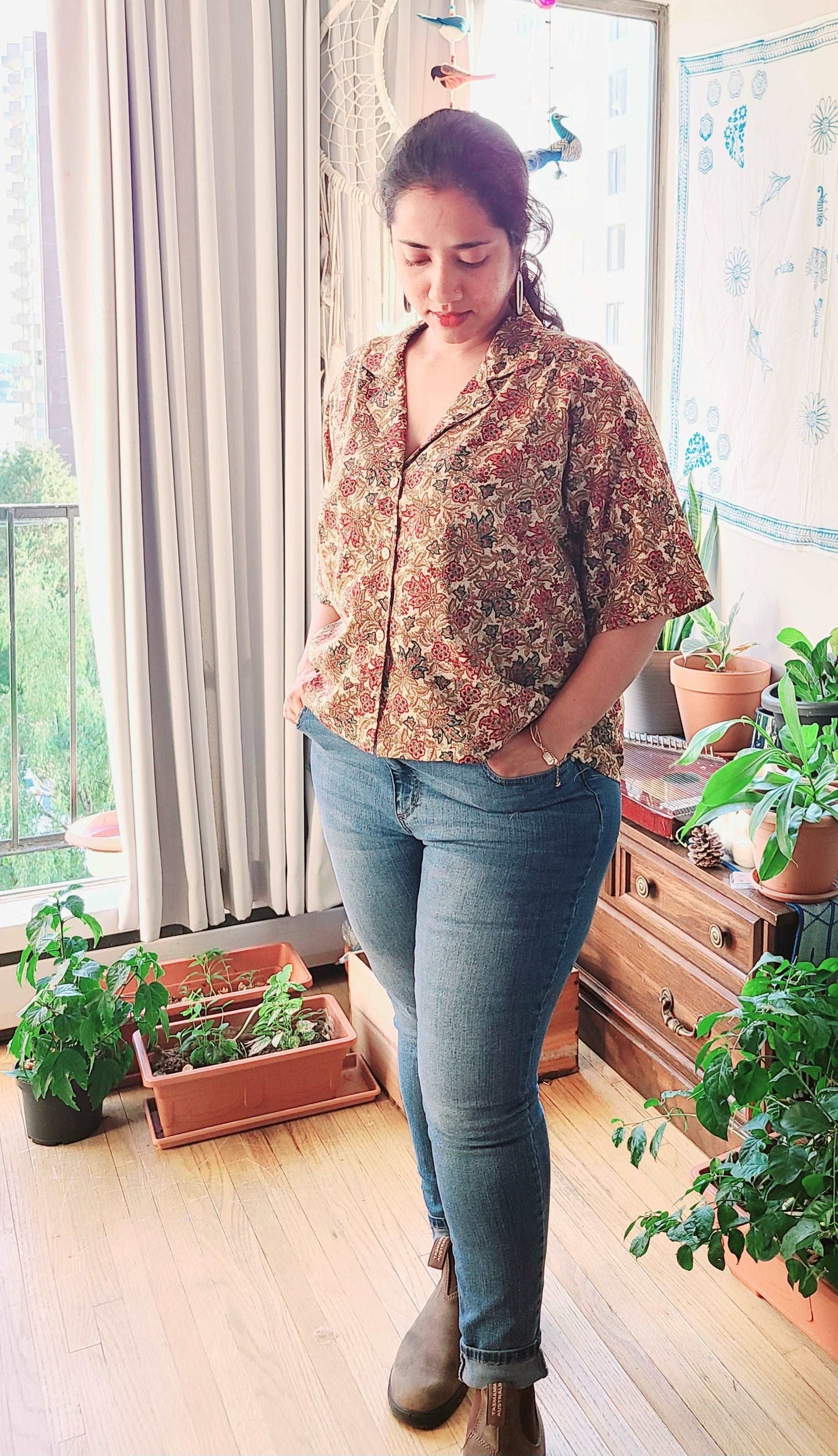 Artistic Printed - Relaxed fit Crop Shirt, Short Sleeved