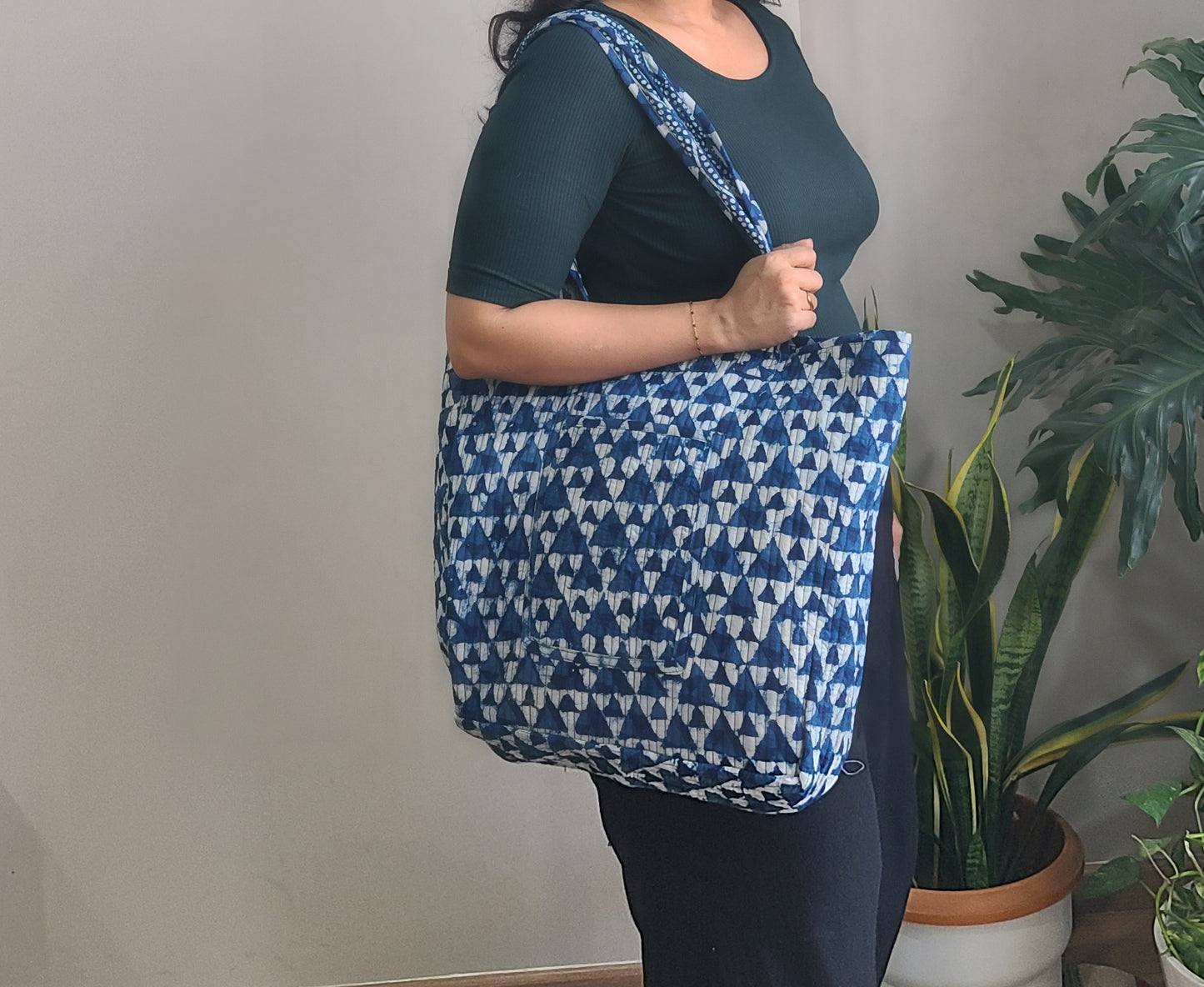 Reversible Quilted Tote bag- Handblock printed