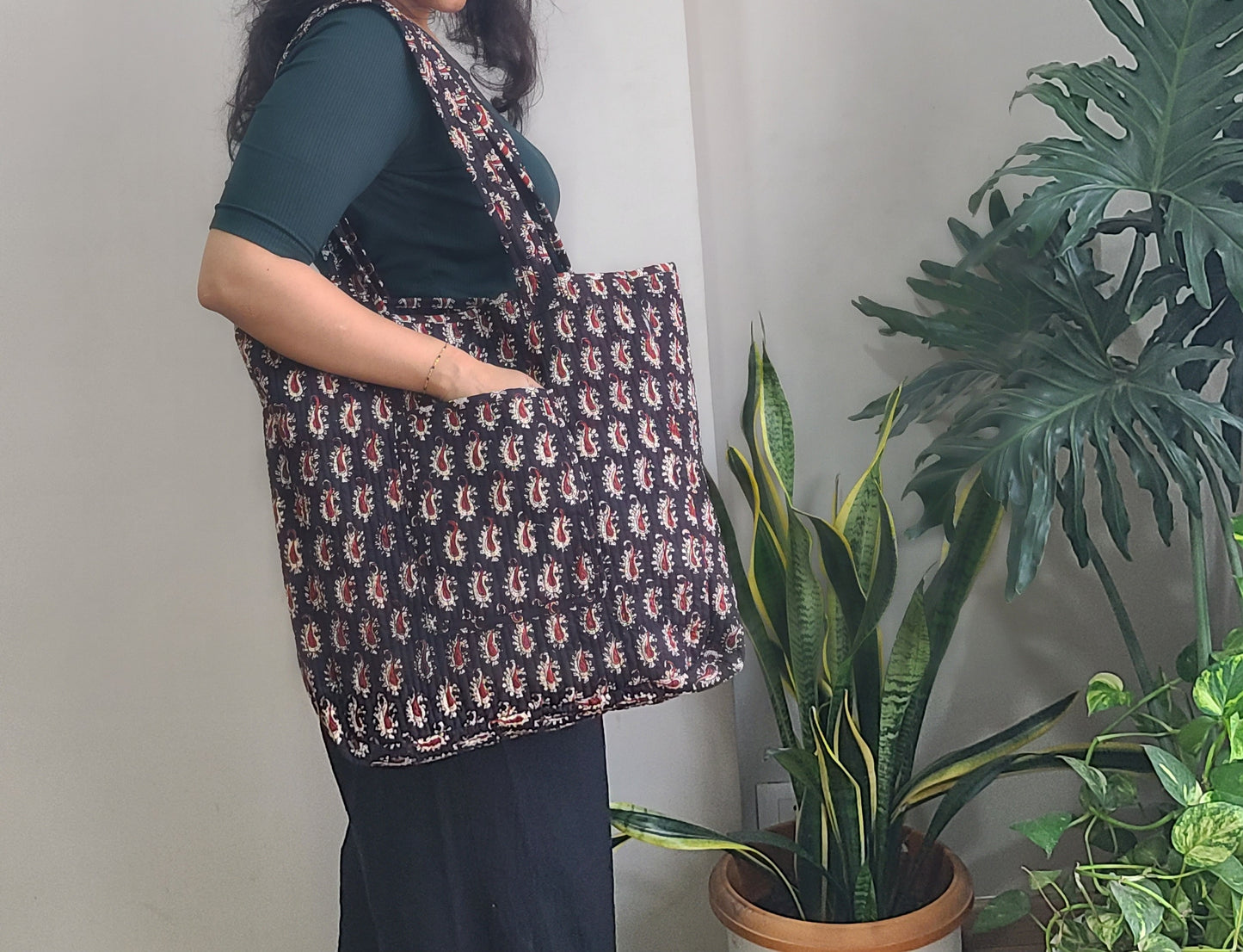 Reversible Quilted Tote bag- Handblock printed