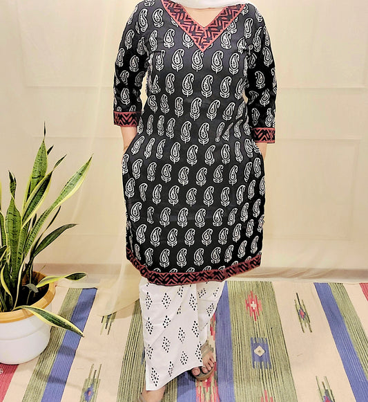 Women's block printed Kurta Pant and dupatta