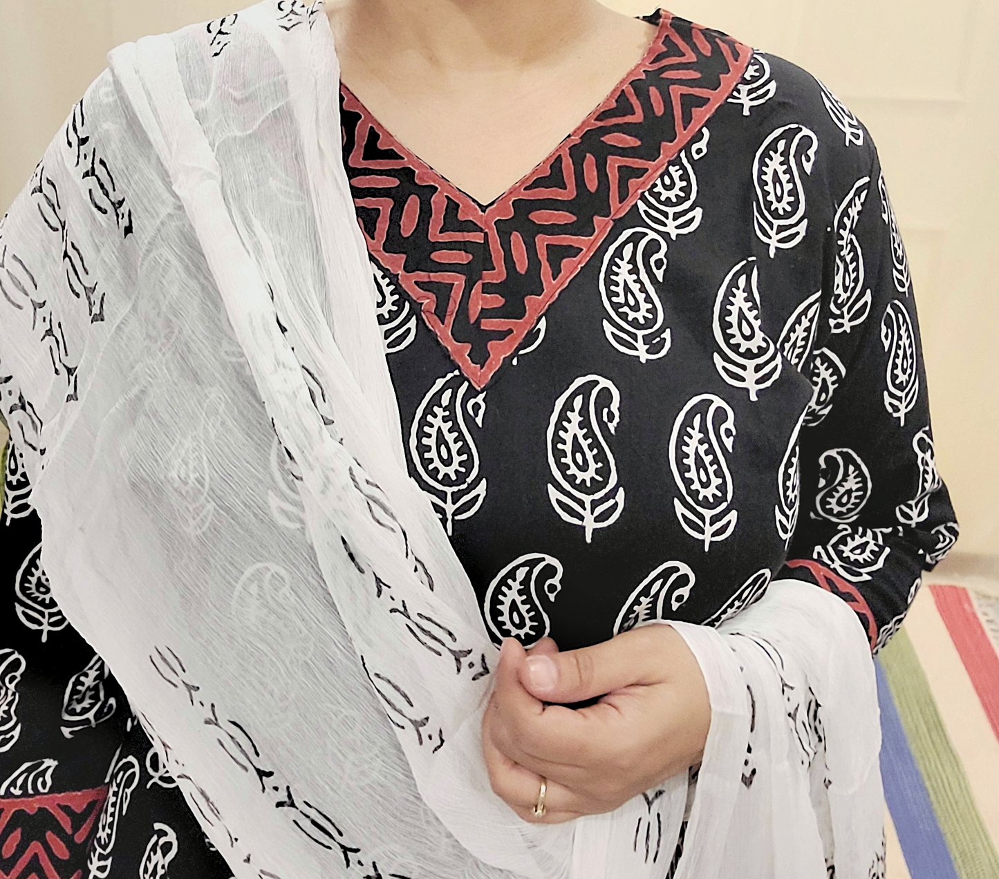 Women's block printed Kurta Pant and dupatta