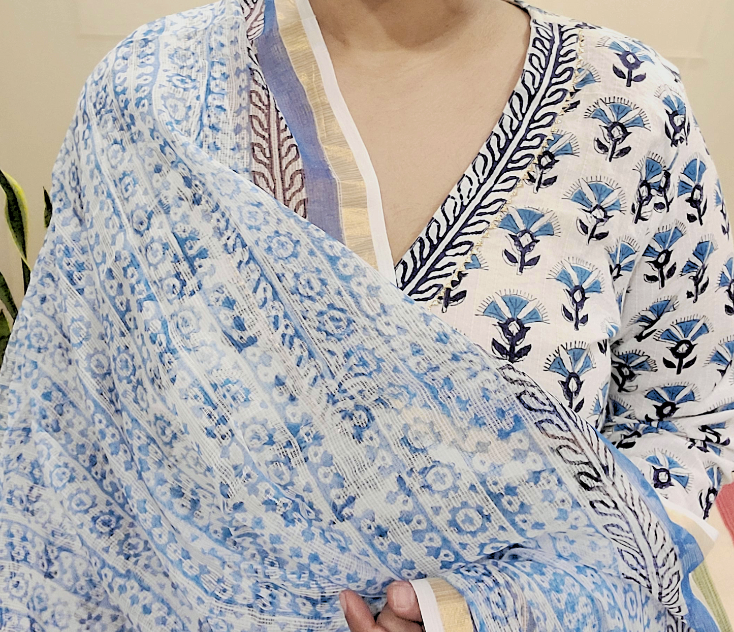 Women's block printed Kurta Pant and dupatta