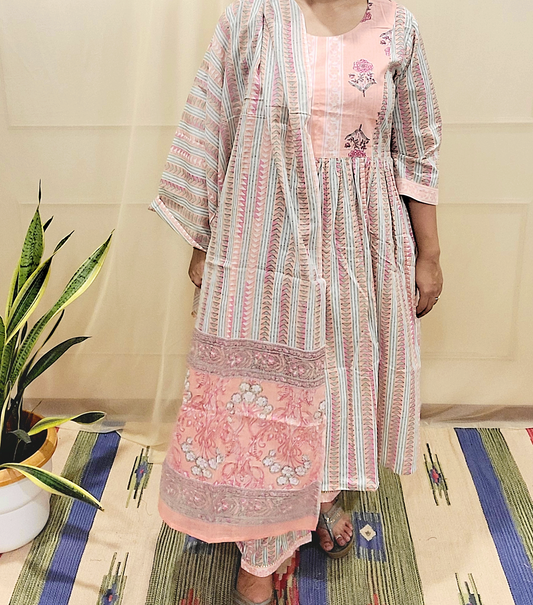 Women's block printed Kurta Pant and dupatta