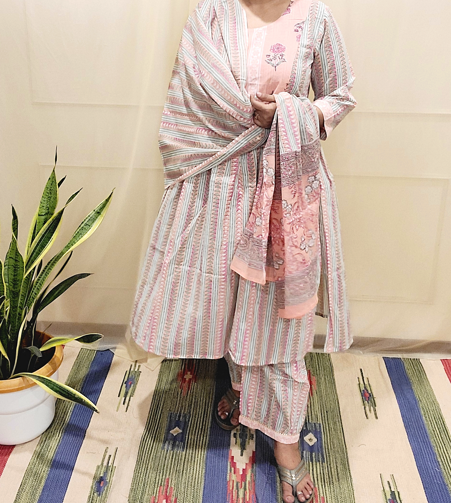 Women's block printed Kurta Pant and dupatta