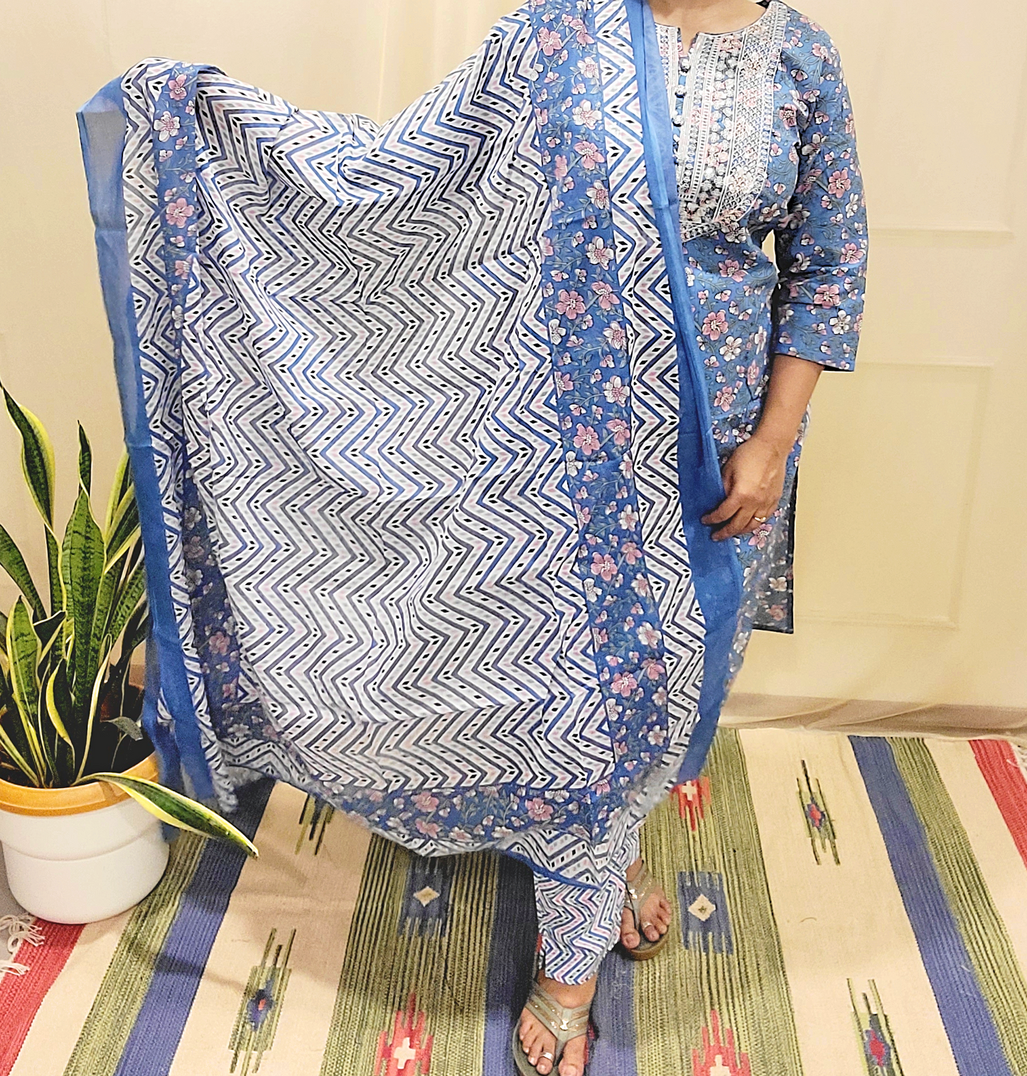 Women's block printed Kurta Pant and dupatta