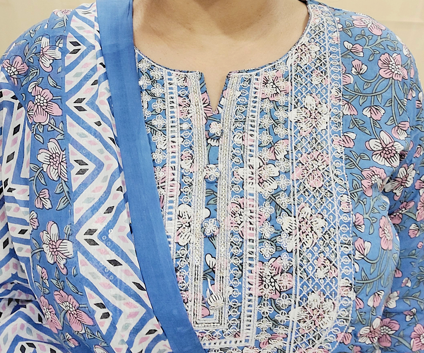 Women's block printed Kurta Pant and dupatta