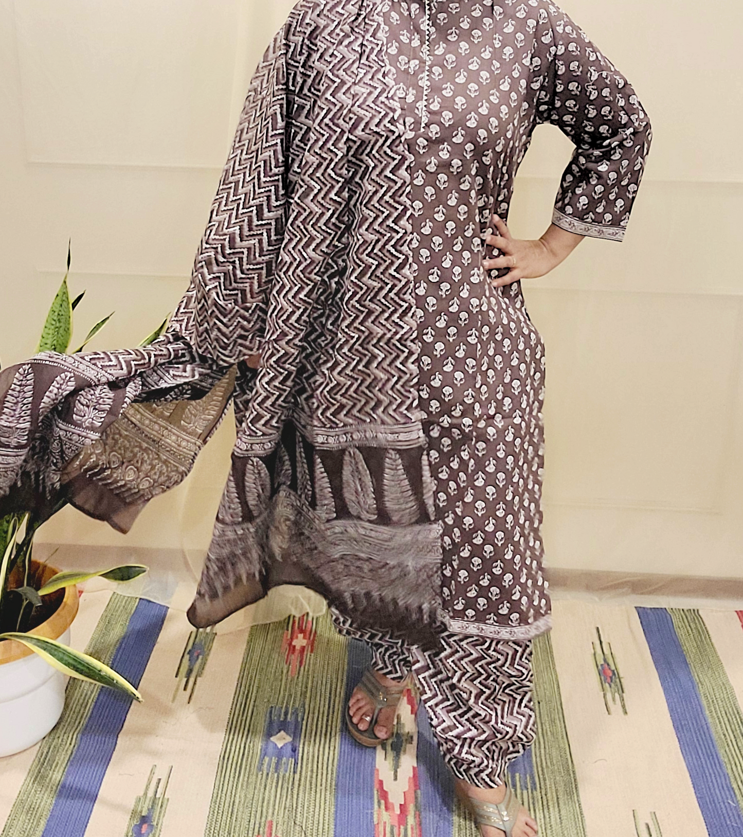 Women's block printed Kurta Pant and dupatta