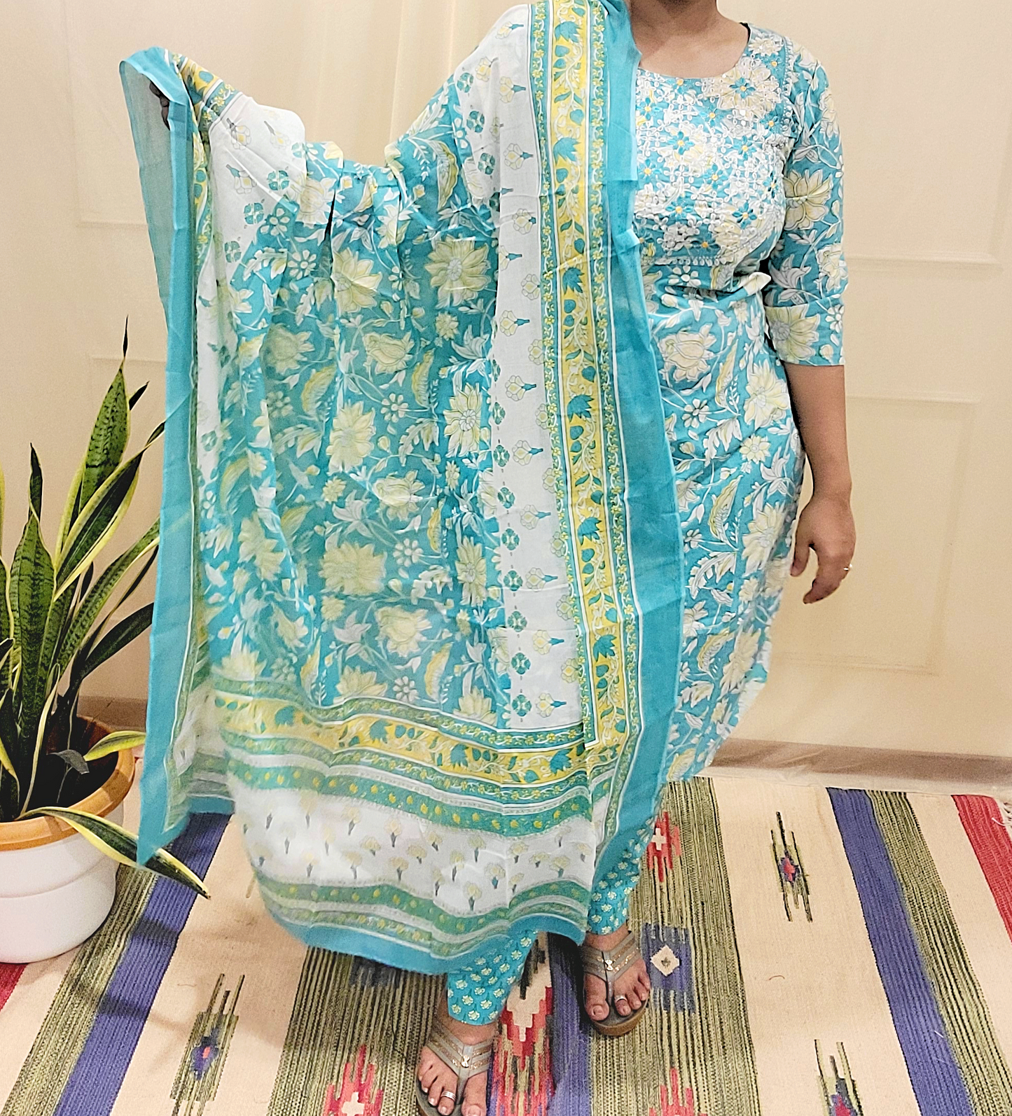Women's block printed Kurta Pant and dupatta