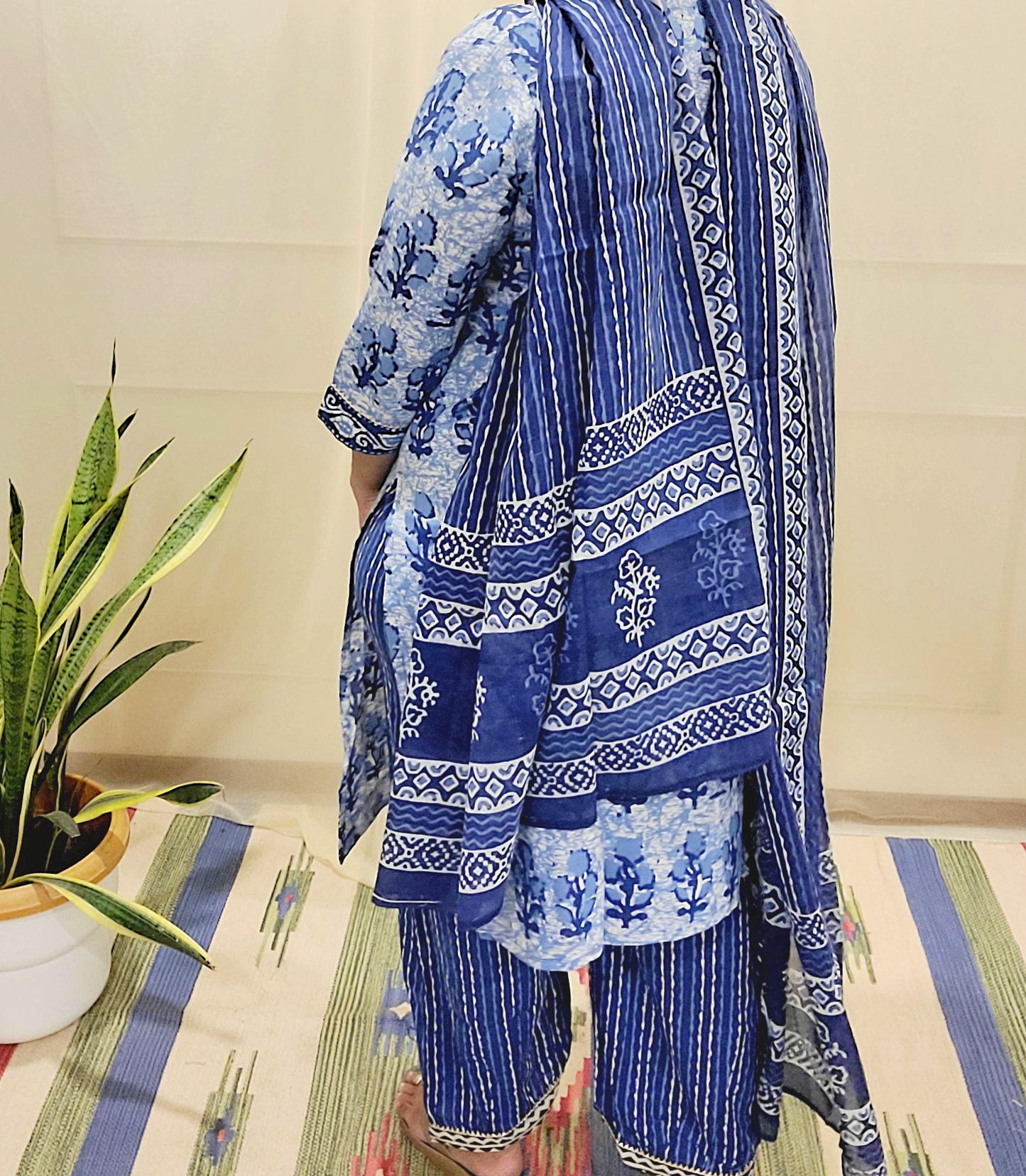 Women's block printed Kurta Pant and dupatta