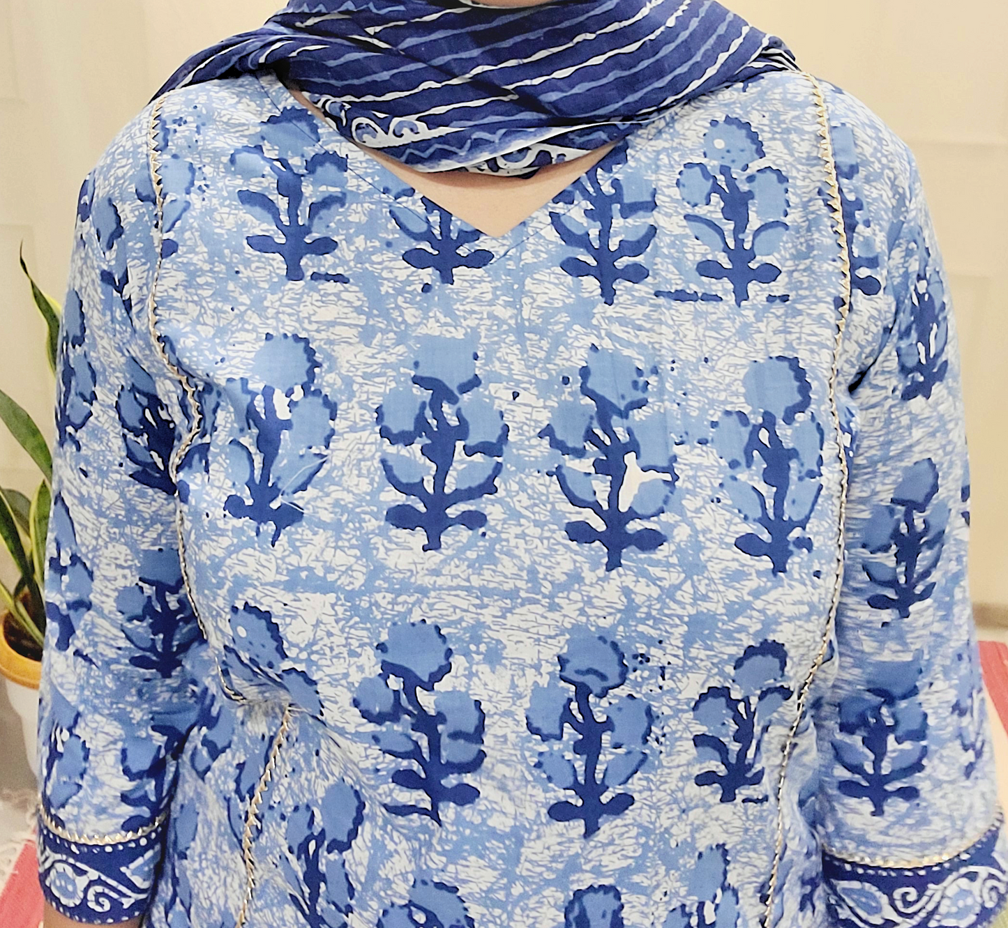 Women's block printed Kurta Pant and dupatta