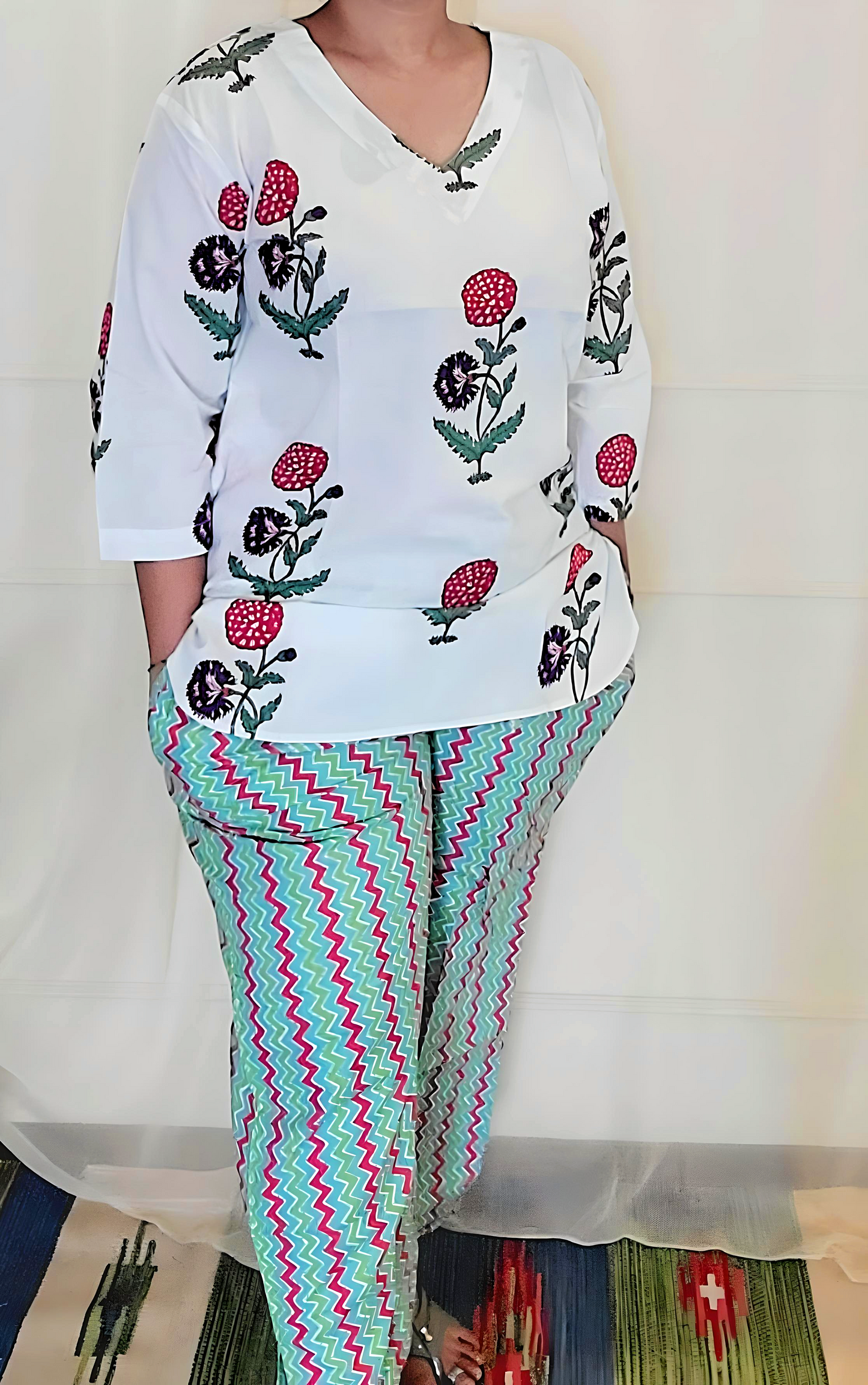 Short Kurti and Pant set Sanganeri block print