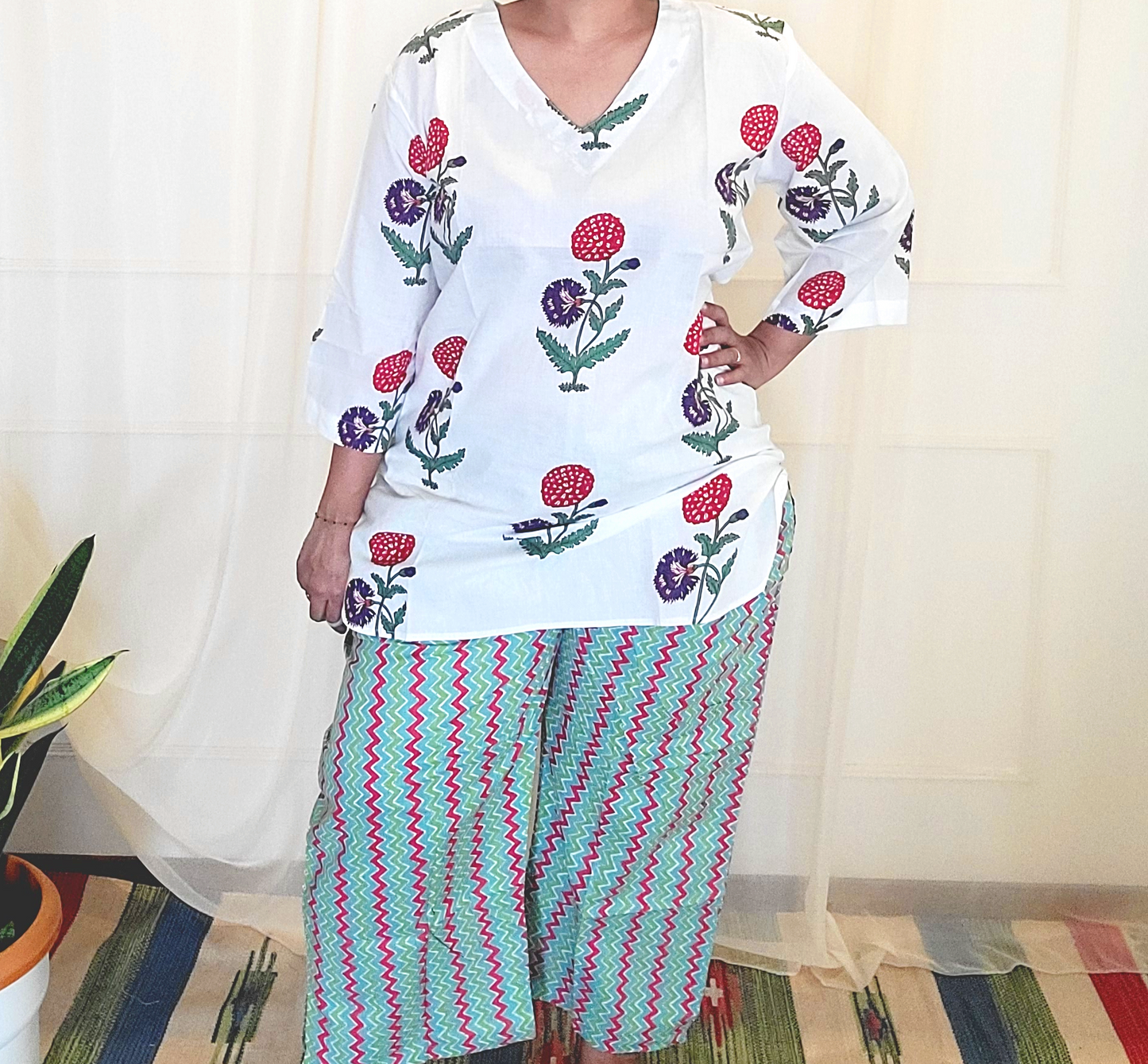 Short Kurti and Pant set Sanganeri block print