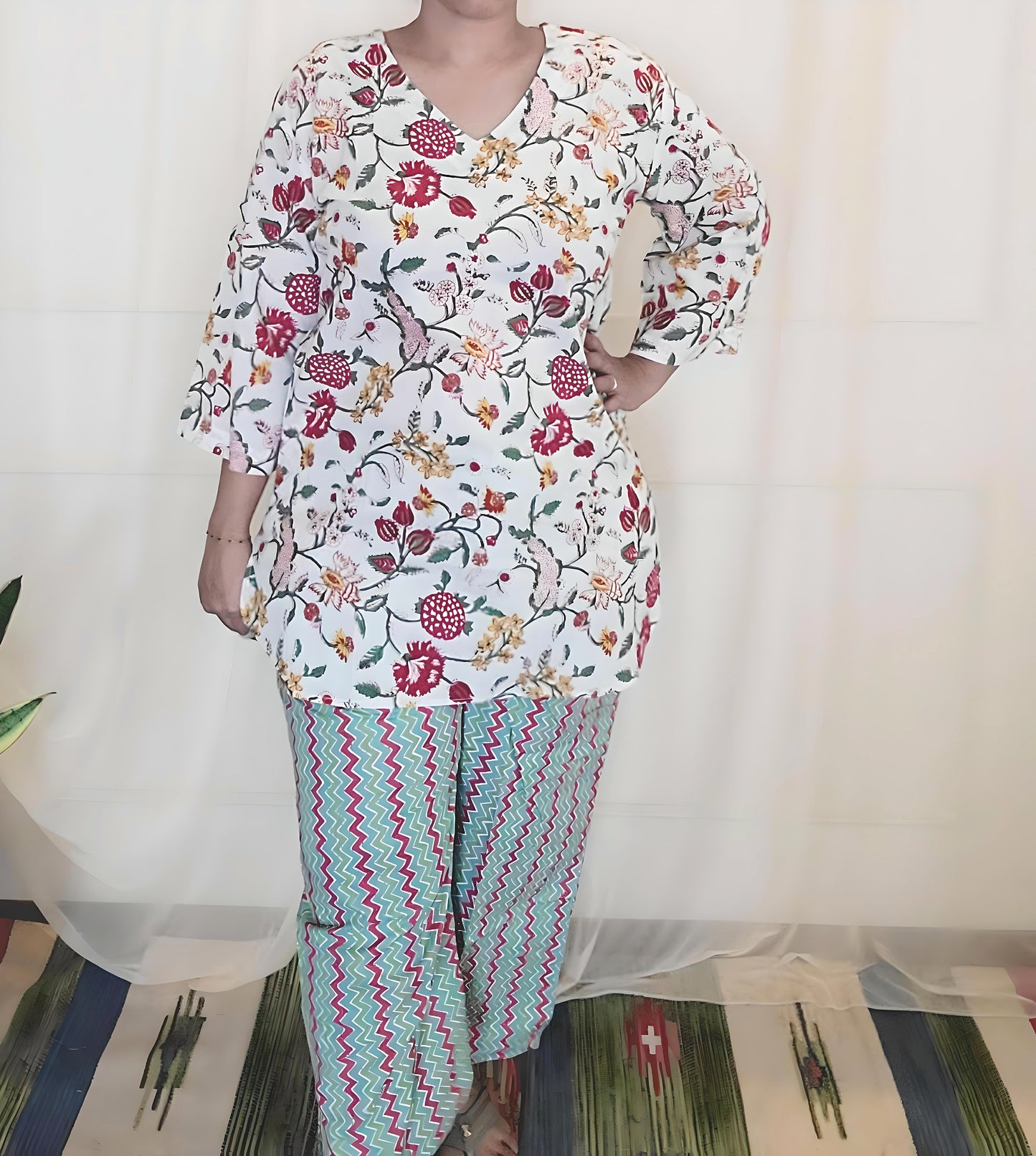 Short Kurti and Pant set Sanganeri block print