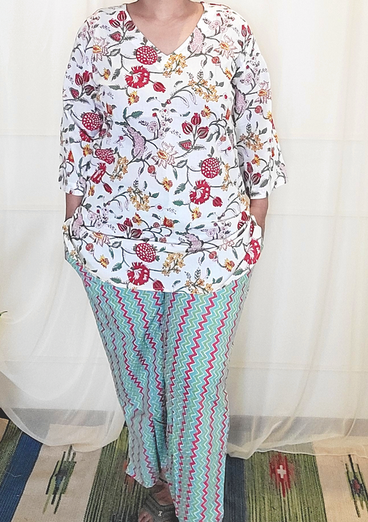 Short Kurti and Pant set Sanganeri block print