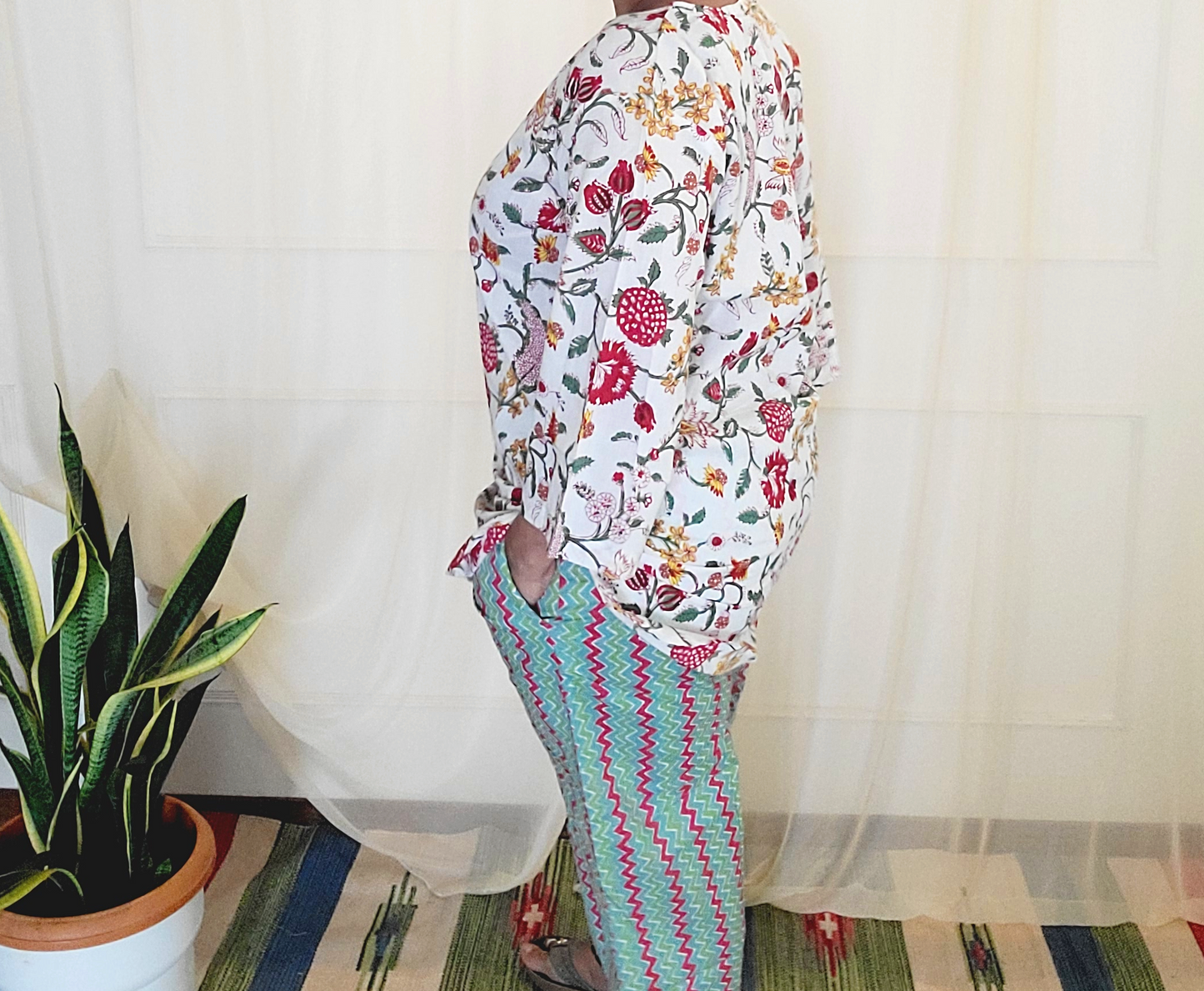 Short Kurti and Pant set Sanganeri block print