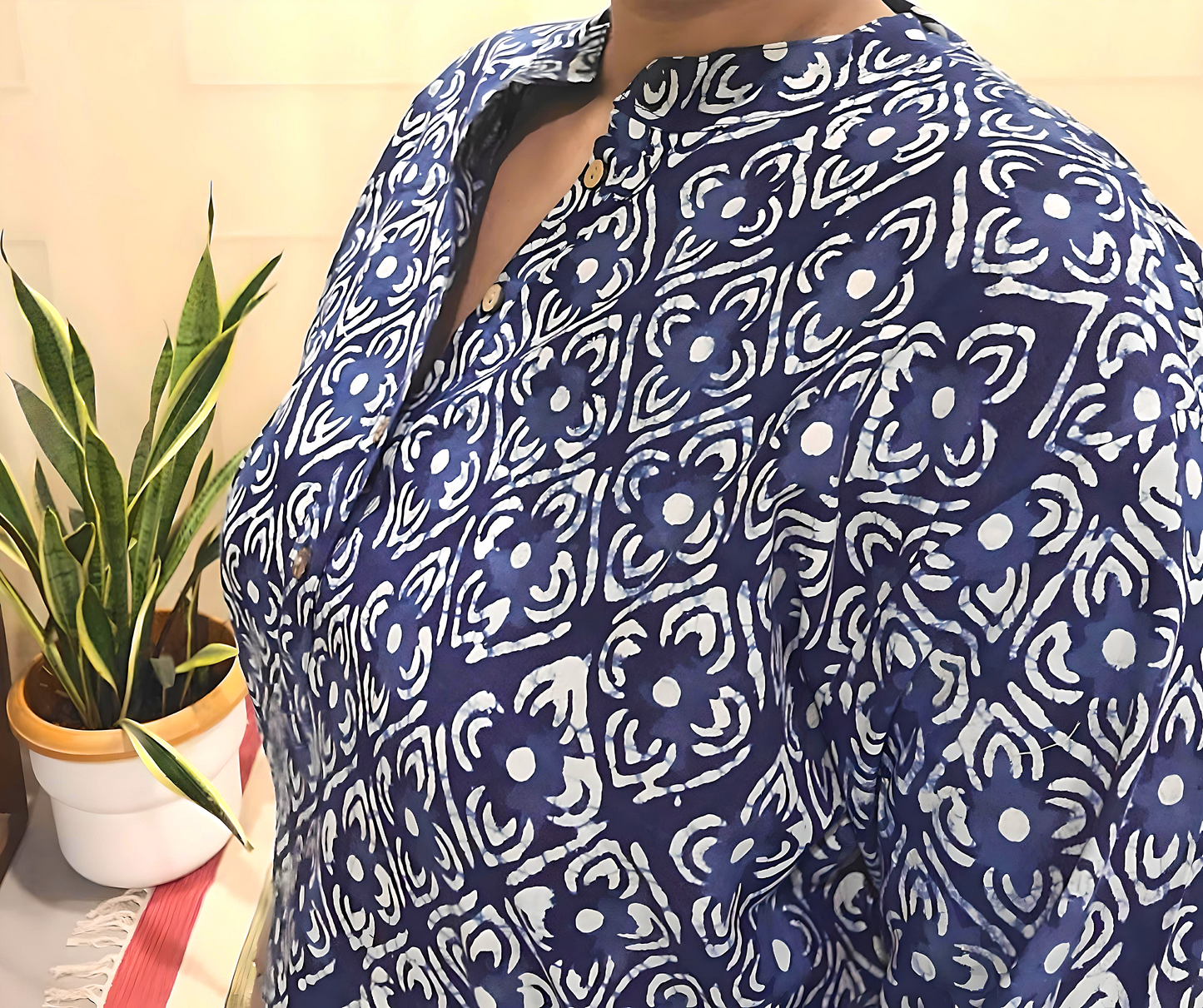 Button women's Kurti-Block print