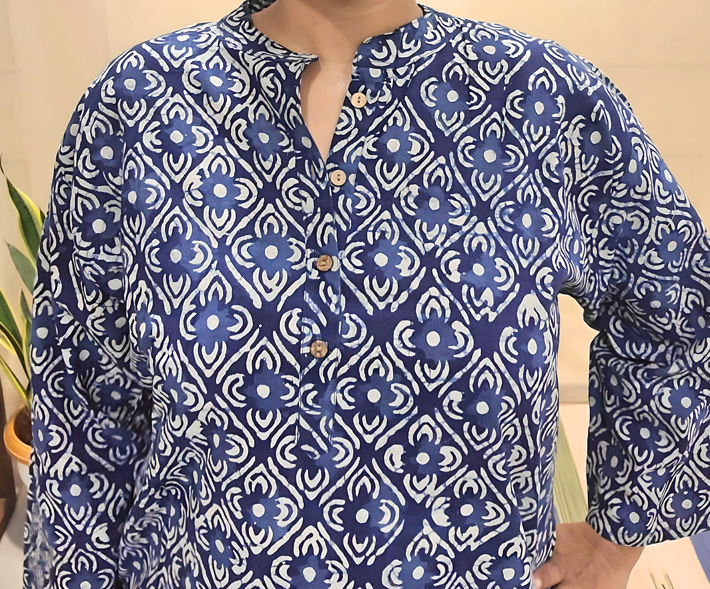 Button women's Kurti-Block print
