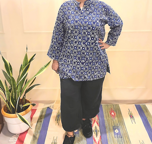Button women's Kurti-Block print