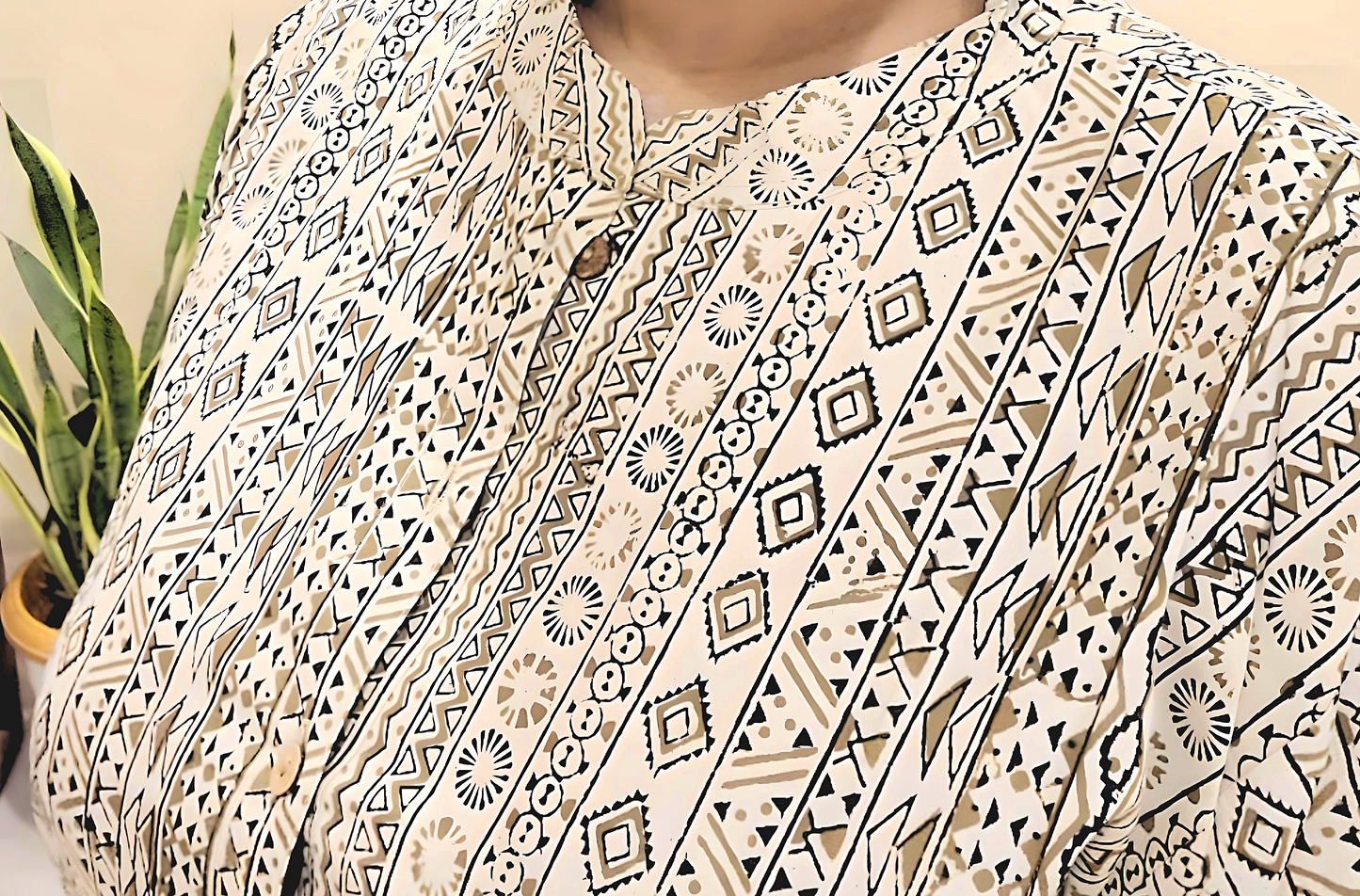 Button women's Kurti-Block print