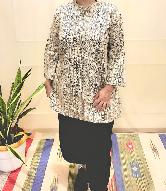 Button women's Kurti-Block print