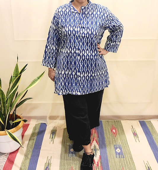 Button women's Kurti-Block print