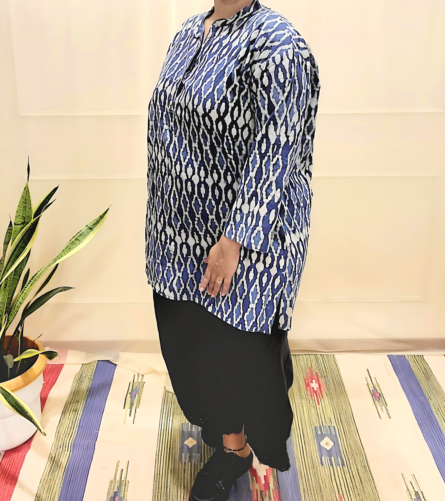 Button women's Kurti-Block print