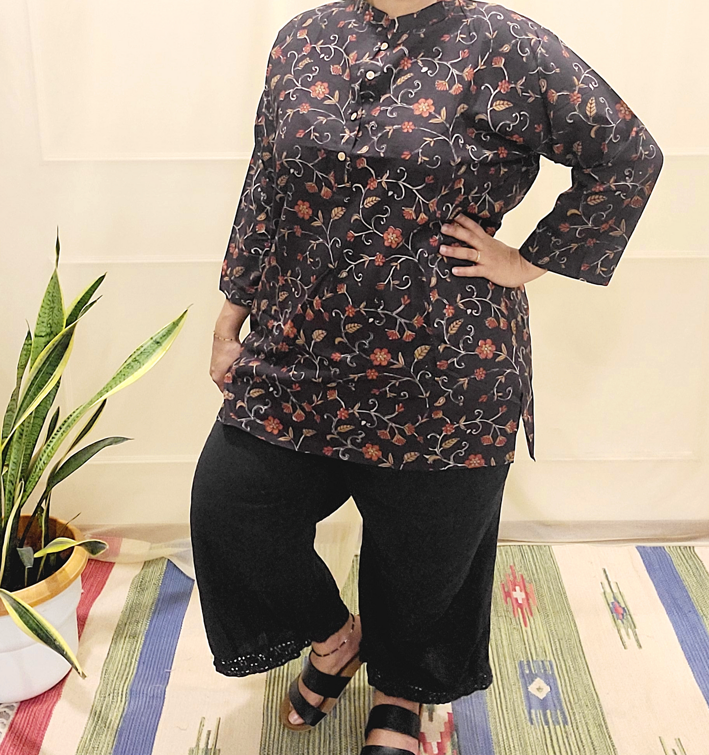 Button women's Kurti-Block print