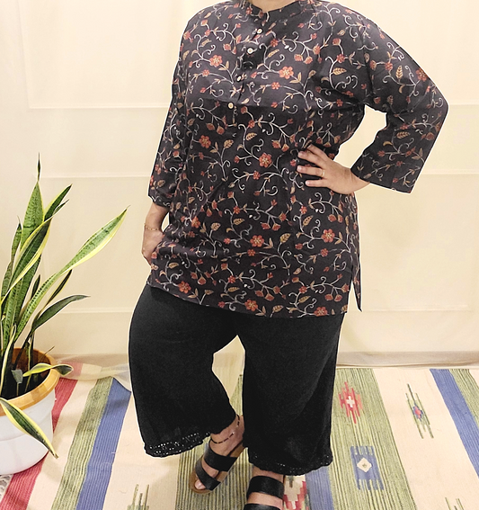 Button women's Kurti-Block print