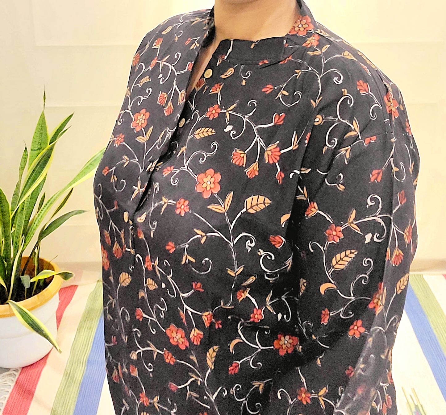 Button women's Kurti-Block print