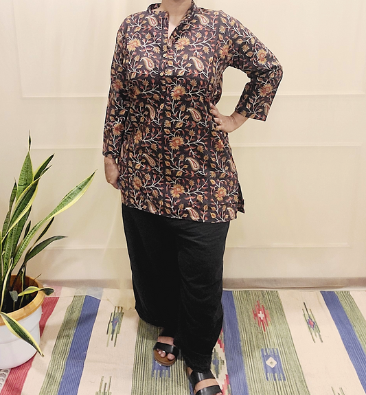 Button women's Kurti-Block print