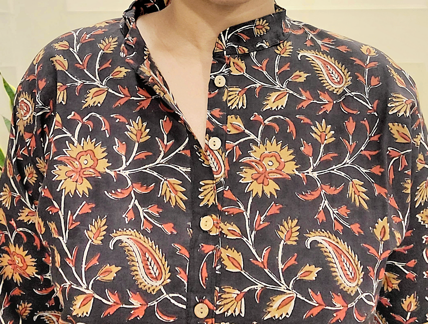 Button women's Kurti-Block print