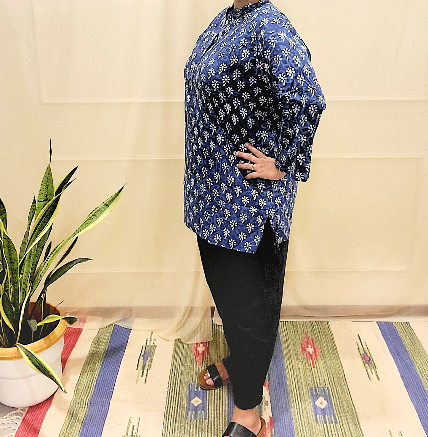 Button women's Kurti-Block print