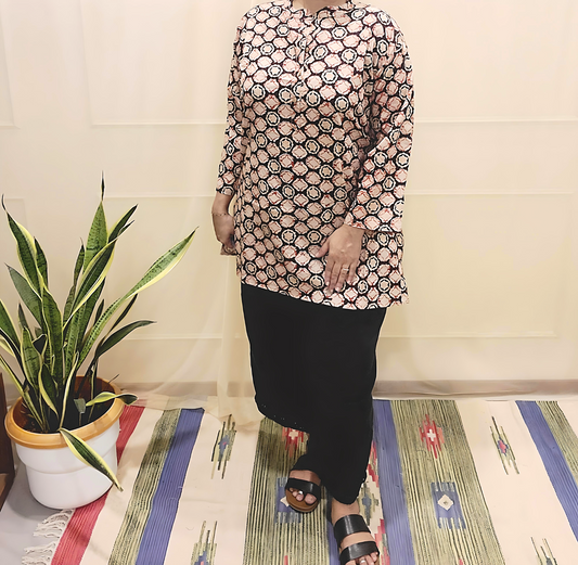 Button women's Kurti-Block print