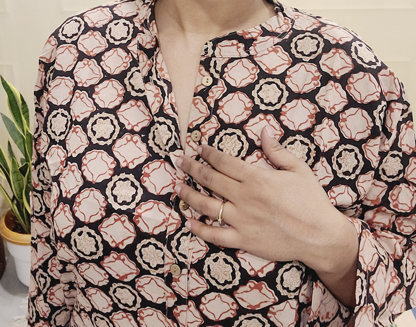Button women's Kurti-Block print
