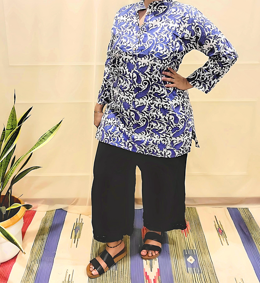 Button women's Kurti-Block print