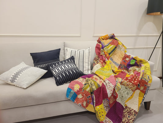 Handmade Kantha Quilt - Recycled Gudri Blanket, Vibrant Bohemian Paisley Bedding, Reversible Eco-Friendly Throw