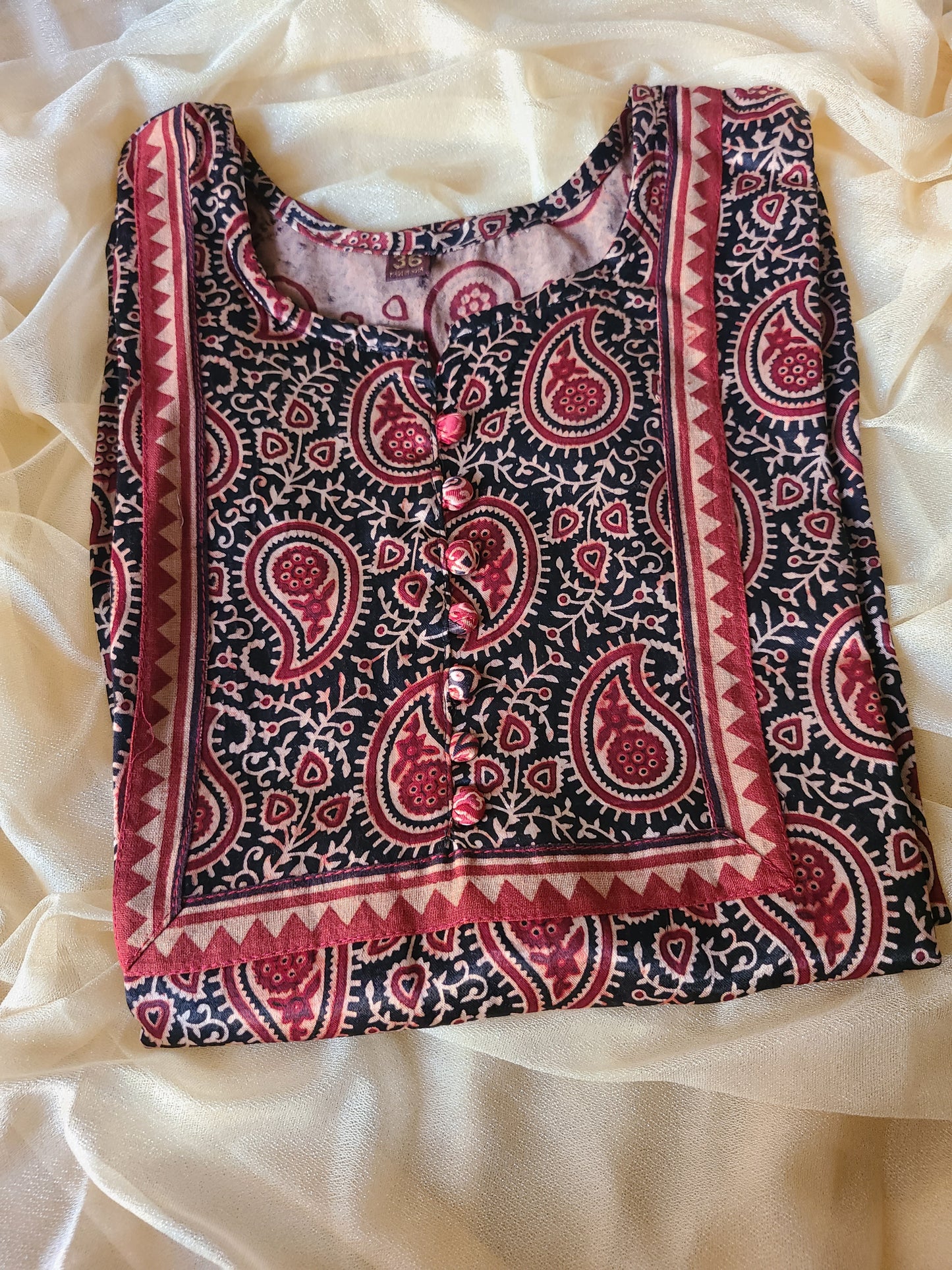 Ajrakh Mashru Silk Women's Full lenght Kurti