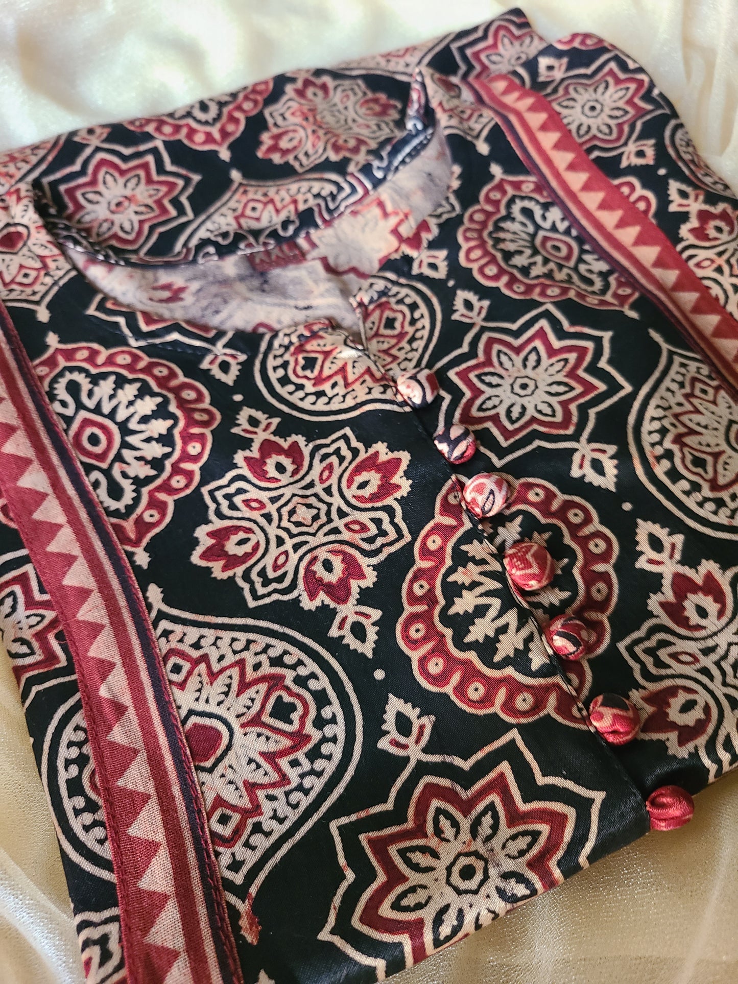 Ajrakh Mashru Silk Women's Full lenght Kurti