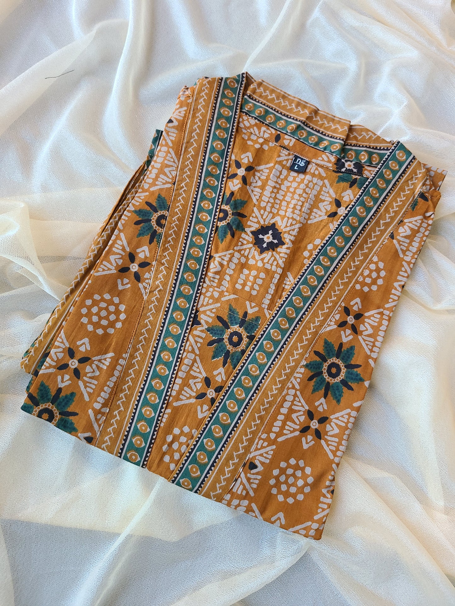 Cotton Bagru collar Kurti and Pant set