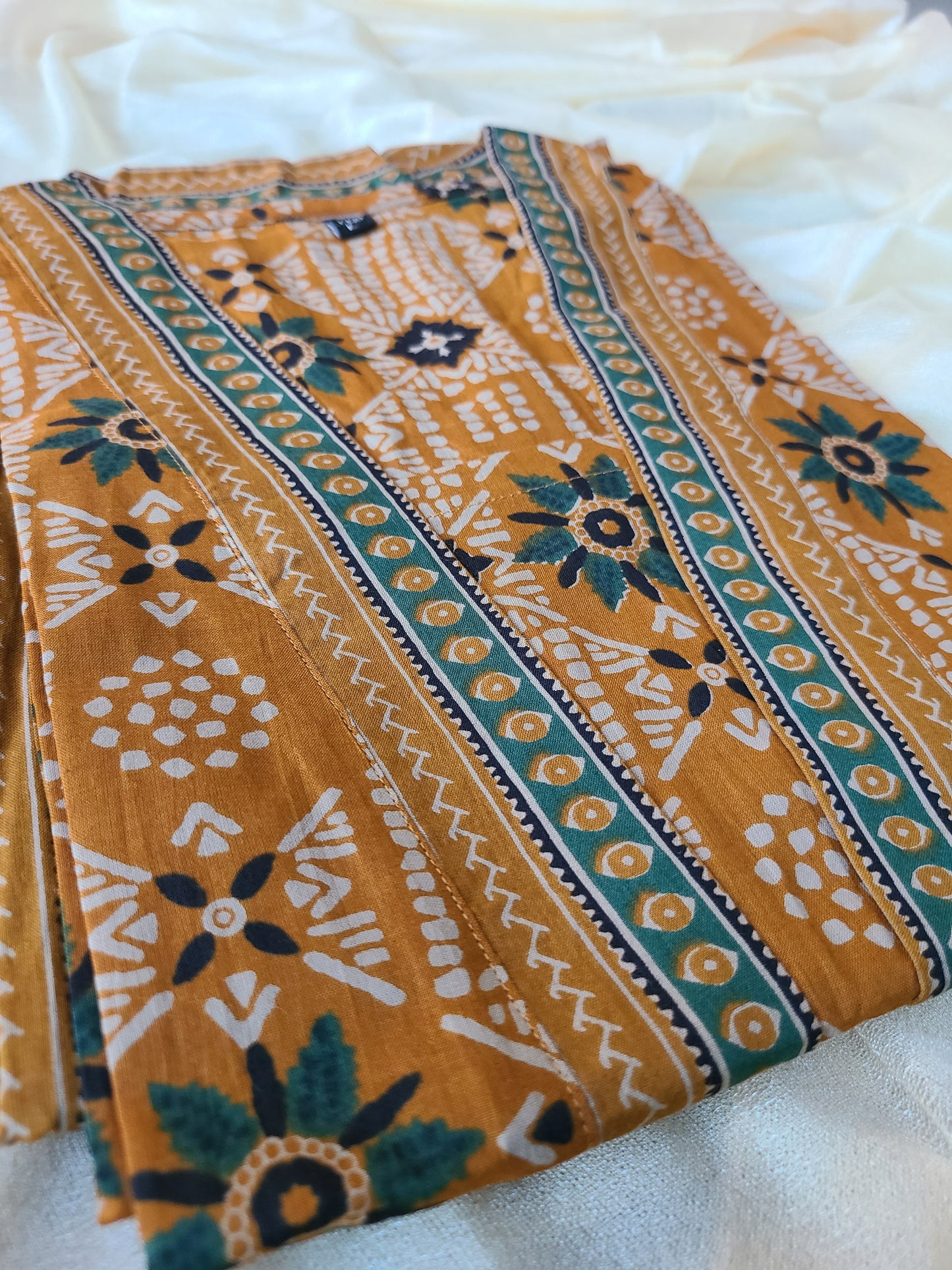 Cotton Bagru collar Kurti and Pant set