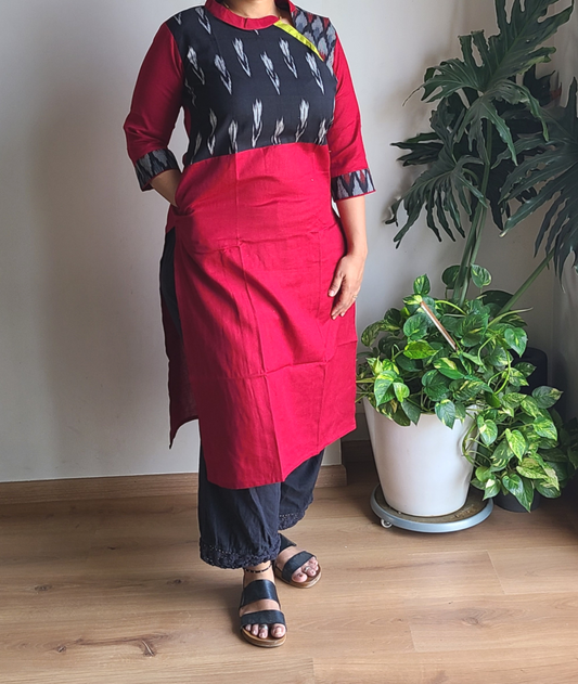 Cotton - Ikkat yolk Long Kurtis