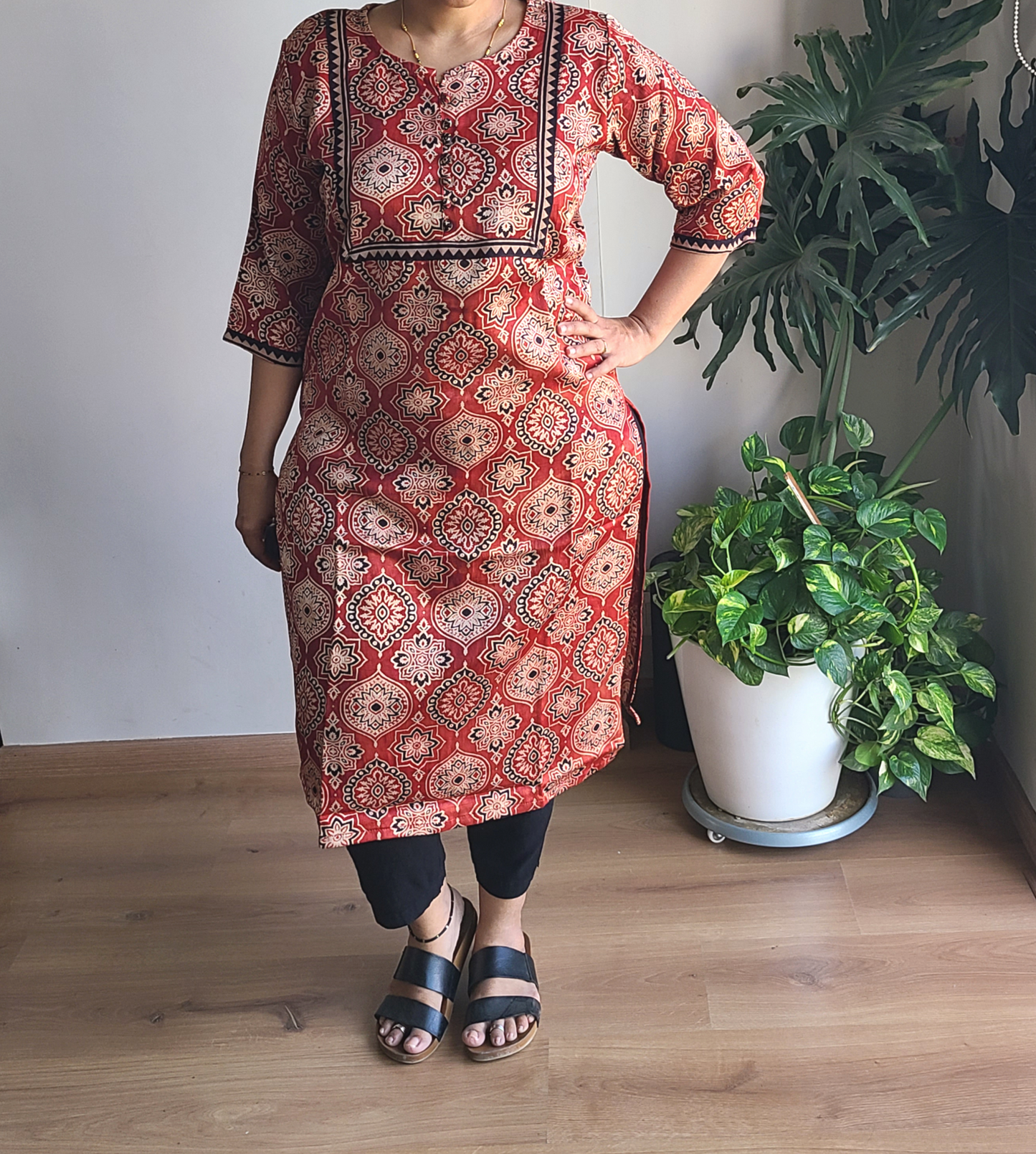 Ajrakh Mashru Silk Women's Full lenght Kurti